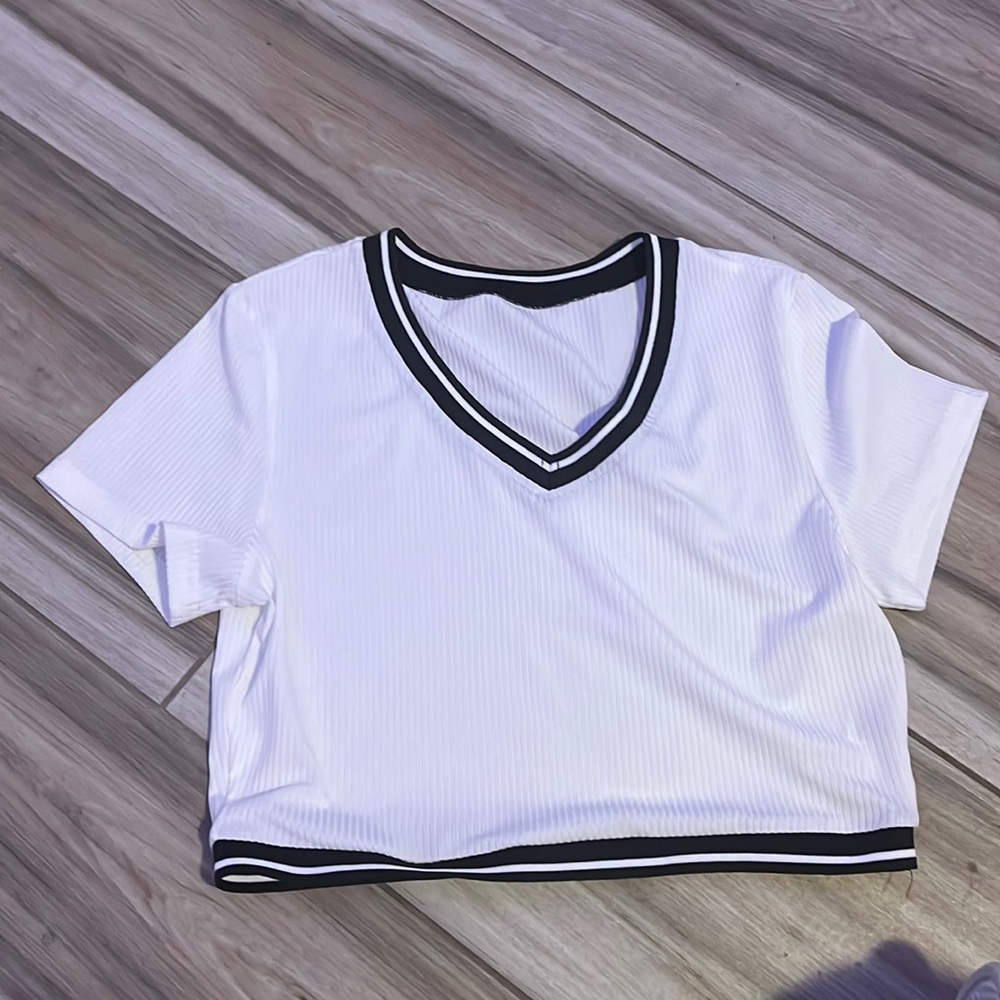 SHIEN White/black stripped cropped girls shirt